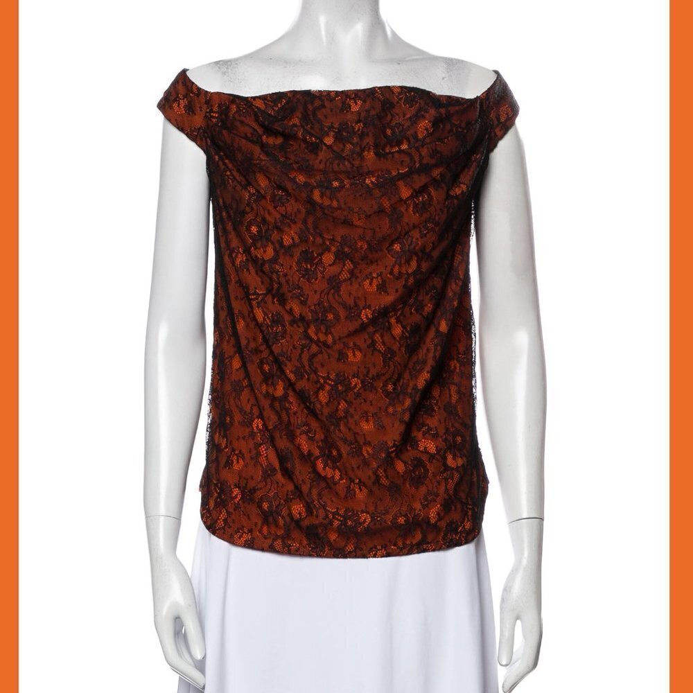 Dolce & Gabbana D&G Orange Black Lace Bateau Neckline Top XS IT 38